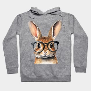 Watercolor Portrait Cute Rabbit With Glasses Hoodie